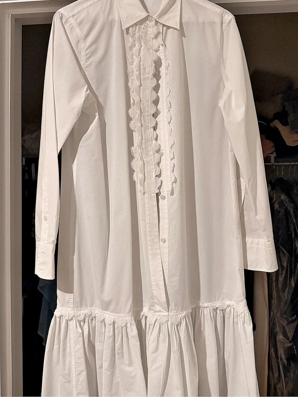 Tory Burch Scalloped Cotton Shirt Dress White Small Like New